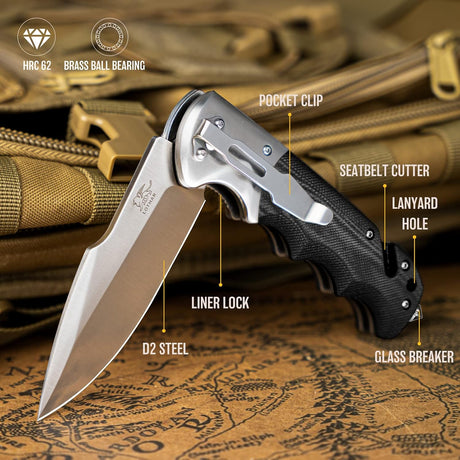 Cuchillo plegable con clip, afilado con mango G10
