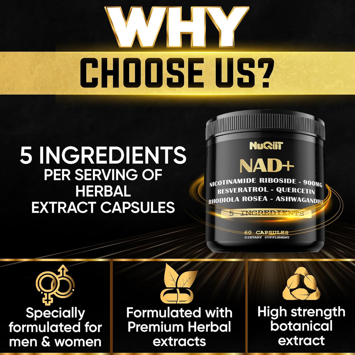 Suplemento NAD+ 900mg, Energía Celular y Vitalidad - 60 Caps