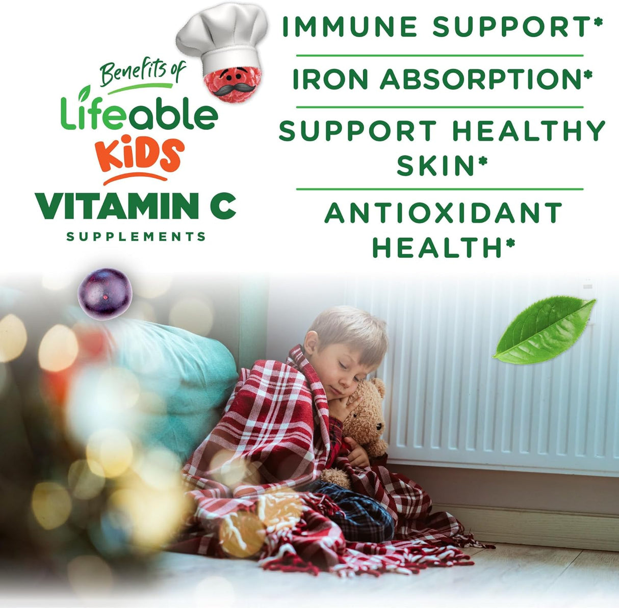 Vitamin C Gummies Kids | Lifeable | 250mg, Vegan, GMO-Free, Chewable | 90u