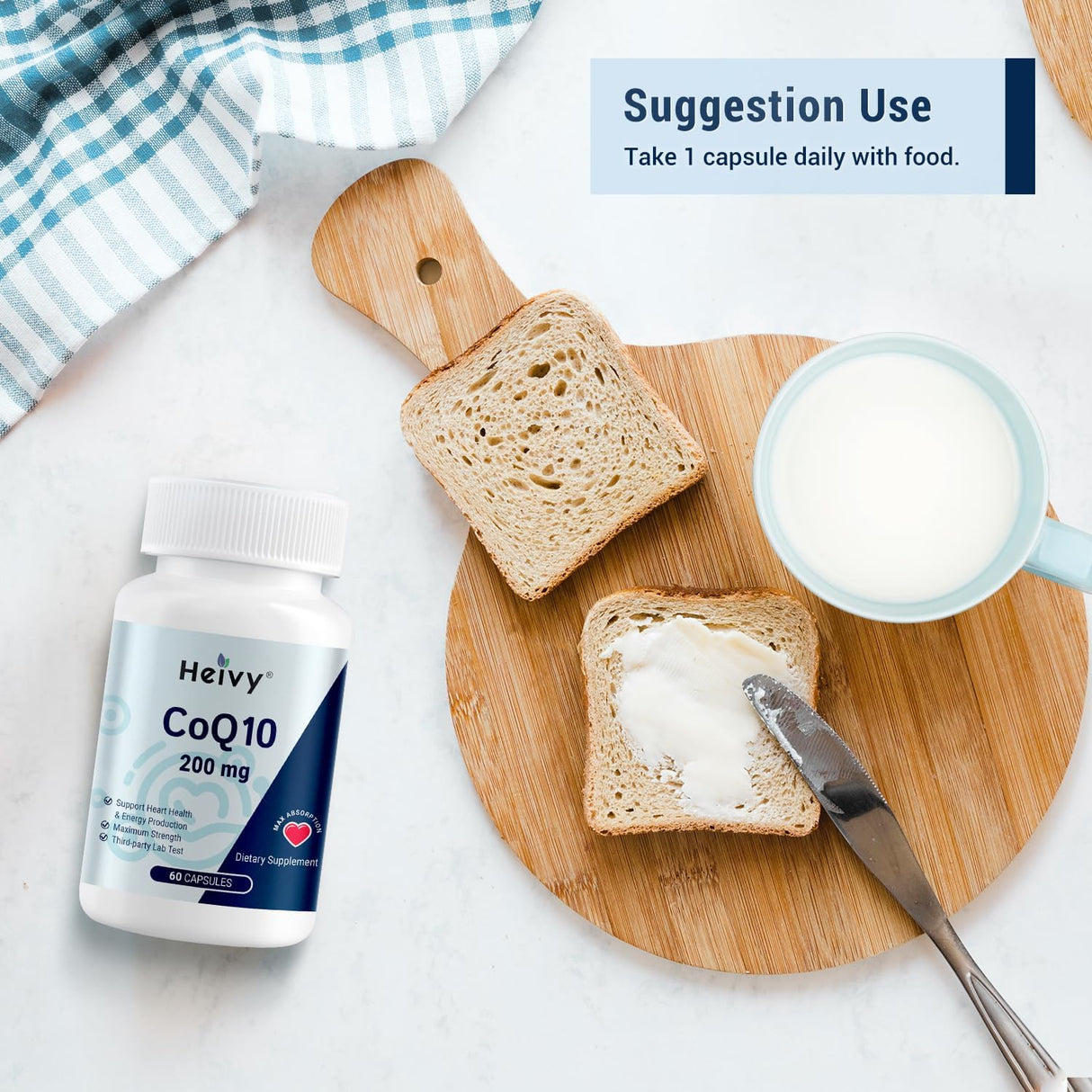CoQ10 200mg Suplemento para Corazón, 60 Cápsulas Veganas