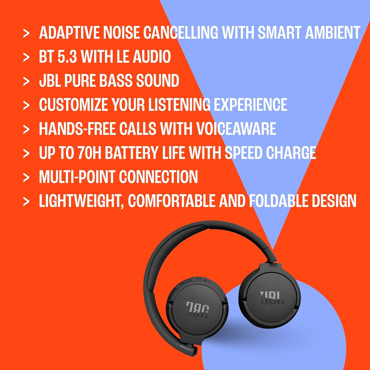 Auriculares JBL Tune 670NC, cancelación de ruido, 70H batería