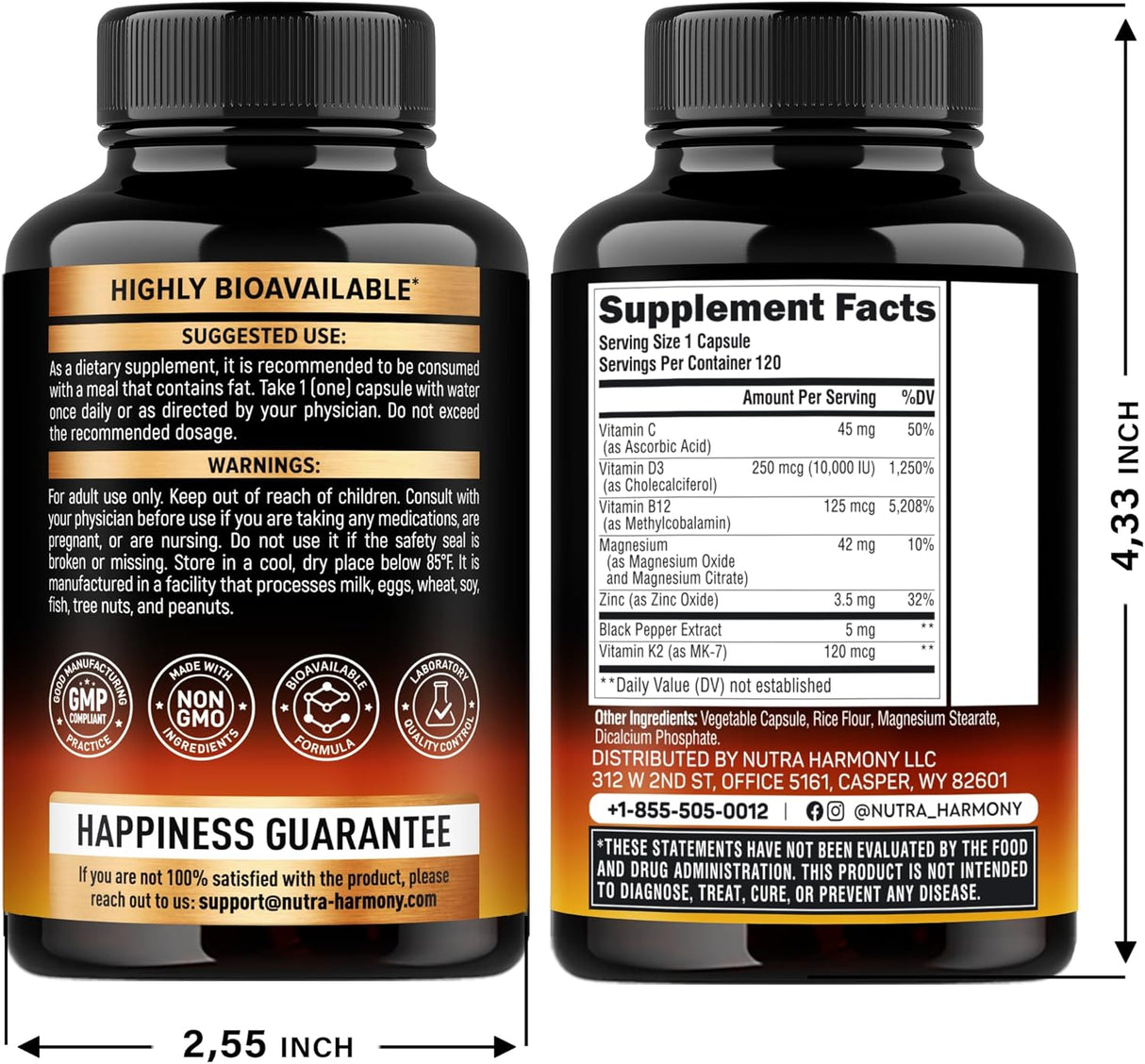 Vitamina D3 K2 120 cápsulas, soporte inmuno, huesos, USA