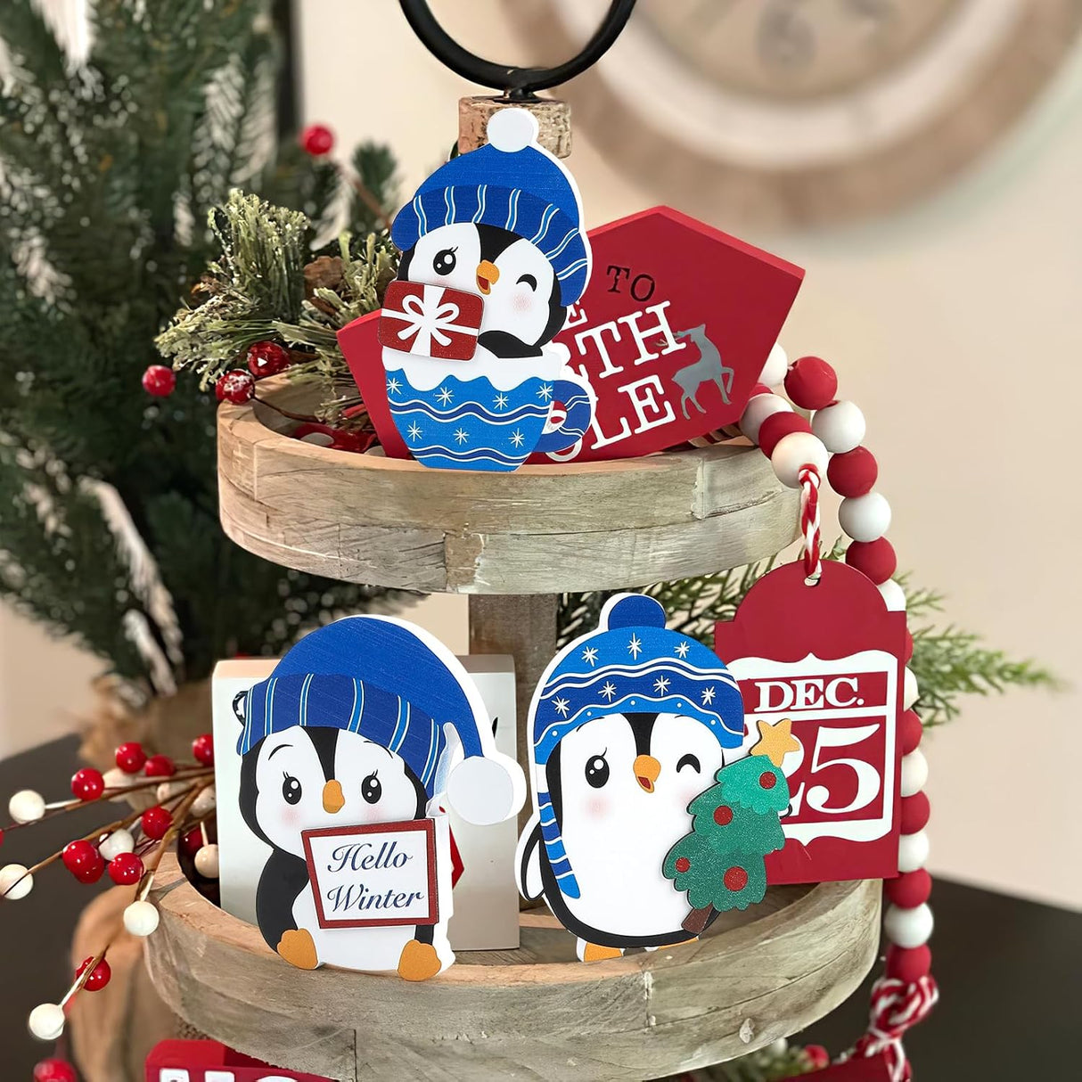 Bloques de Madera Set 3 Decoraciones Navideñas de Pingüinos