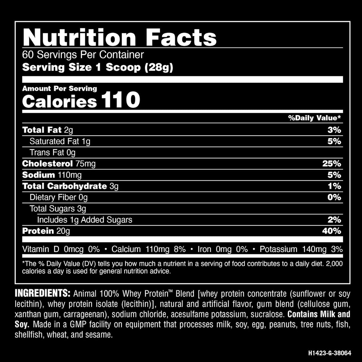 Proteína en polvo Animal Whey 100% - 4 lb, BCAA, bajo en azúcar