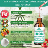 Suplemento de Hierro Líquido con Vitamina C, B-Complejo, Vegano