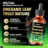 Oregano Oil Líquido 5en1 con SemillaNegra, Elderberry, Ajo, Olivo 2oz