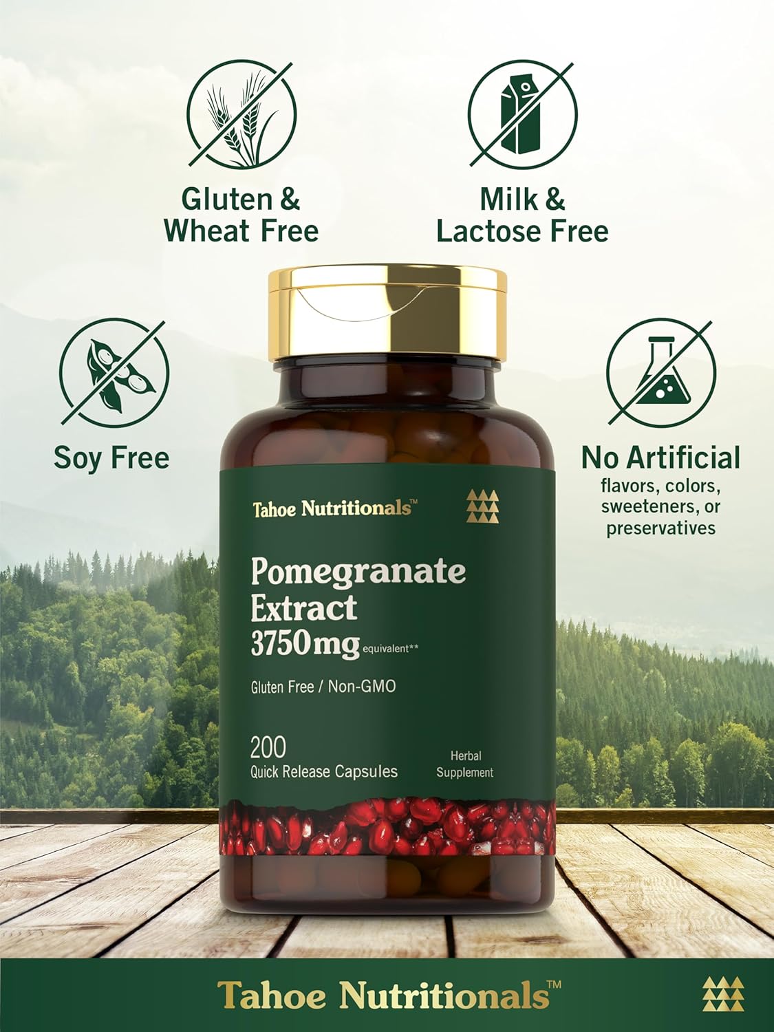 Extracto de Granada | 200 Cápsulas | 3750 mg | No GMO, Sin Gluten
