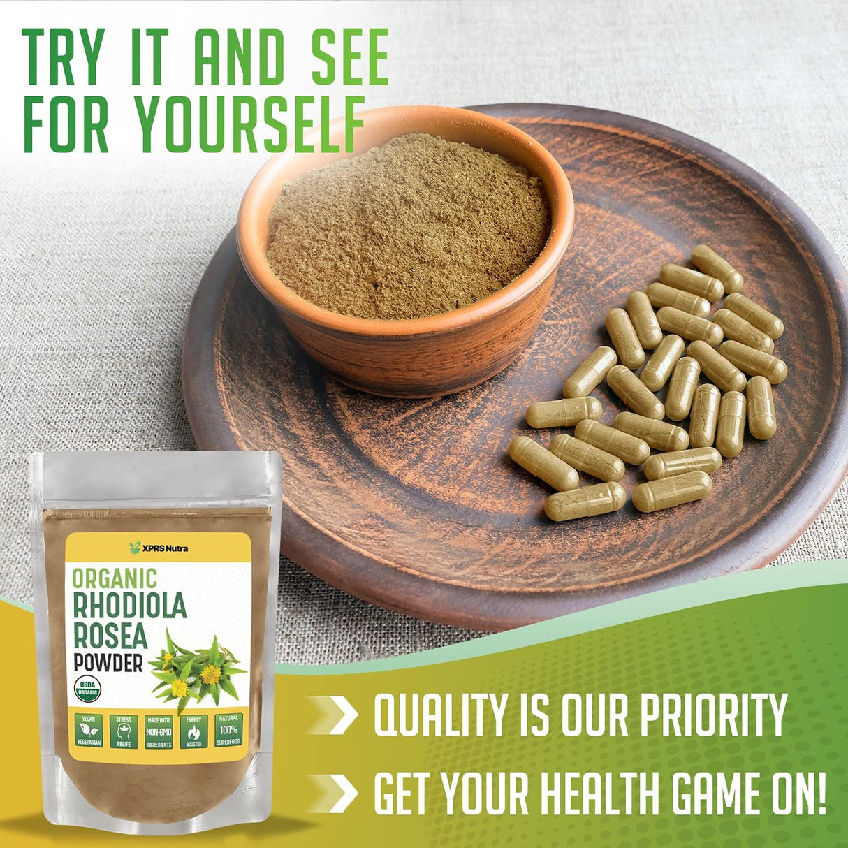 Suplementos  Polvo orgánico de Rhodiola Rosea potenciador