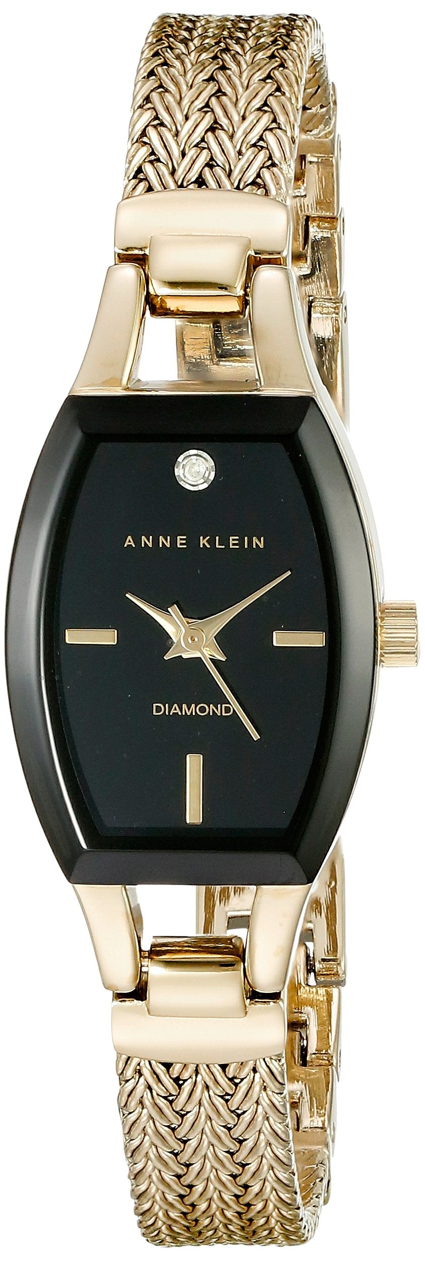 Reloj de pulsera con malla dorada  esfera dorada y diamantes