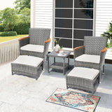 Juego de 5 muebles de patio al aire libre con mesa y otomana de ratán de polietileno para exteriores, juego de 2 sillas de jardín para exteriores, juegos de conversación para porche, balcón, piscina y terraza