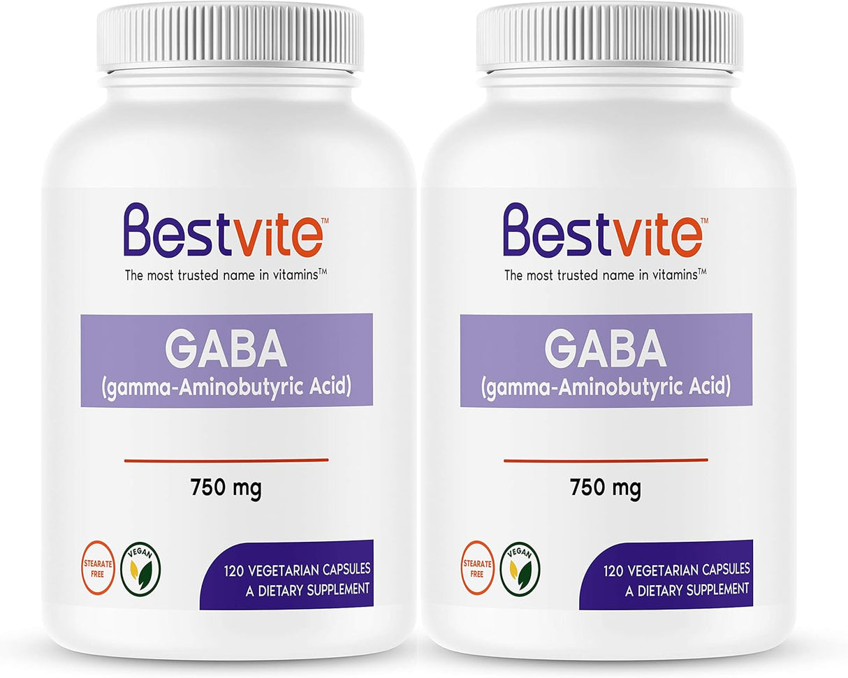 Suplemento GABA 750mg por cápsula  vegetarianas 120 x 2