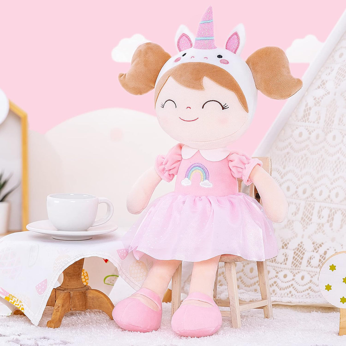 Peluche de Muñeca de primavera de unicornio rosa 15 pulgadas