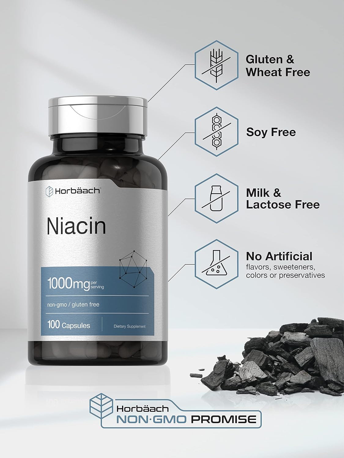 Suplemento Vitamina B3 de niacina 1000 mg 100 cápsulas