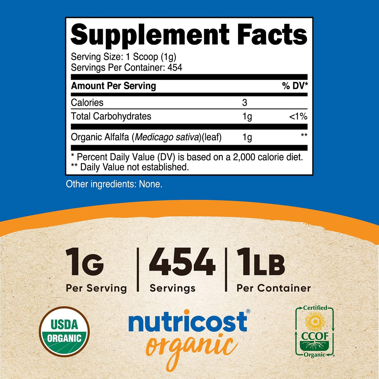 Suplemento Polvo de Alfalfa orgánico 1LB orgánico vegano