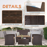 Seogwisam Juego de muebles de patio de 4 piezas, juegos de conversación de mimbre para exteriores, sofá seccional de ratán con mesa de café, cojines de asiento para patio trasero, porche, jardín,
