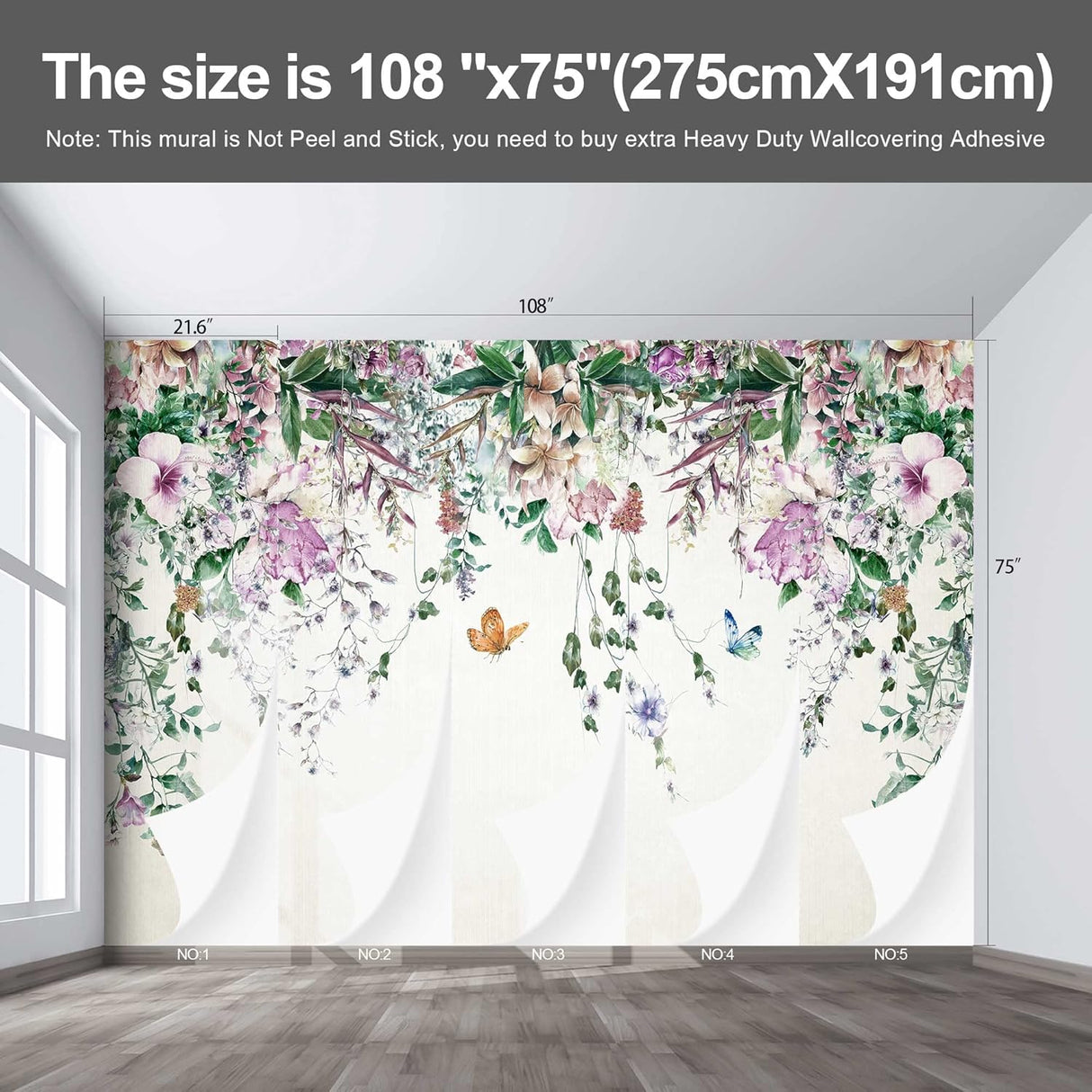 Papel pintado de hojas botánicas tropicales, mural de pared con plantas verdes para sala de estar y dormitorio (papel tapiz para pared de habitacion) 108 x 75 pulgadas (no despegar ni pegar)