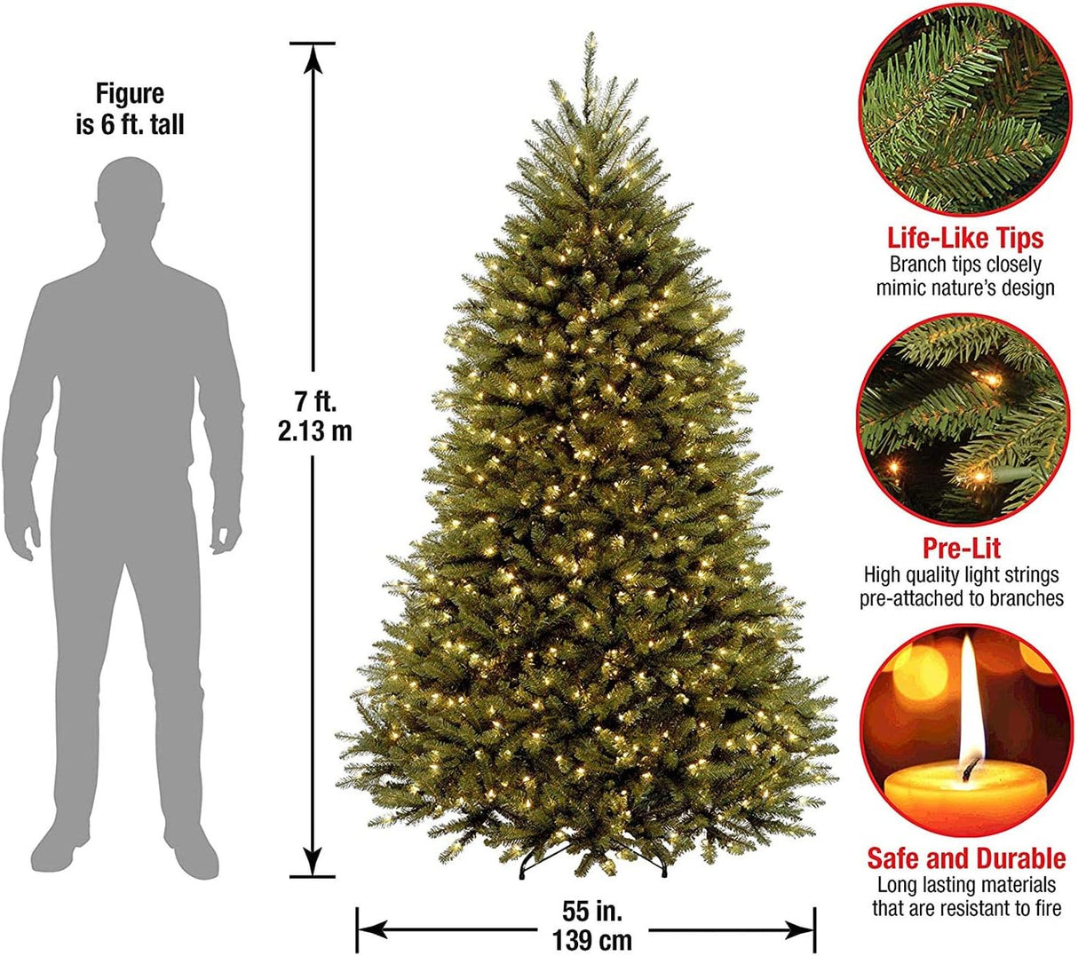 Árbol de Navidad artificial preiluminado 7.5 pies, modelo Dunhill Fir