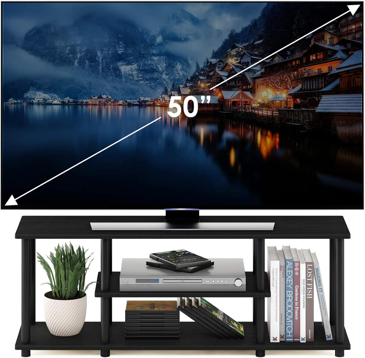 Soporte TV 50", 3 niveles, 3D, sin herramientas, tubos redondos
