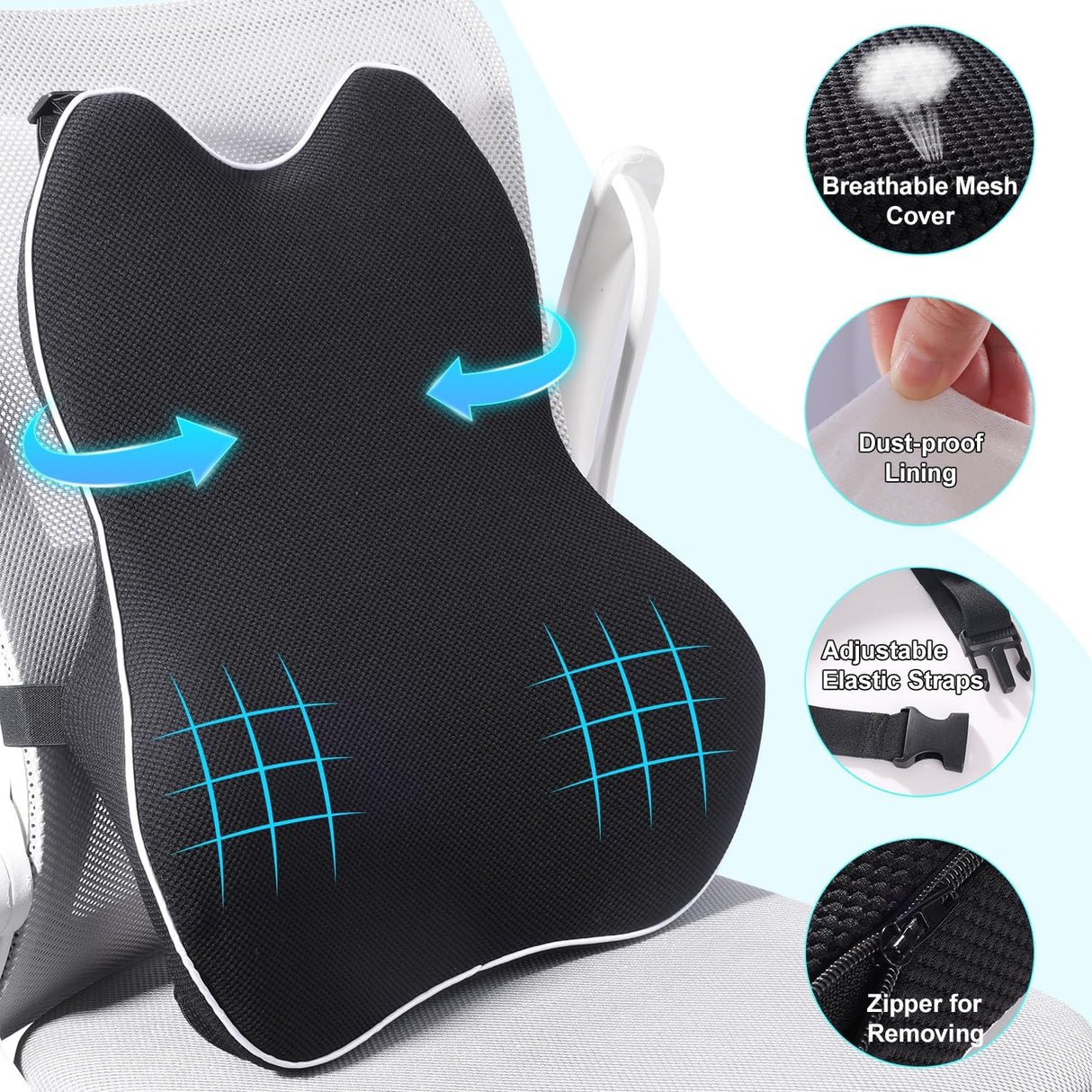 Cojín Lumbar para Auto y Oficina, Espuma Viscoelástica, 3D