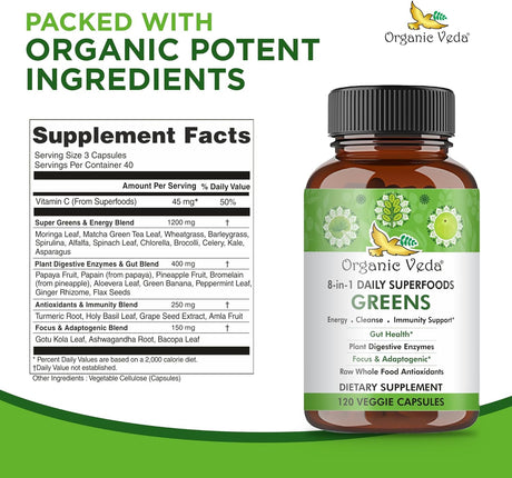 Cápsulas de Supergreens con 8 Verduras y Enzimas Digestivas