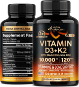Vitamina D3 K2 120 cápsulas, soporte inmuno, huesos, USA