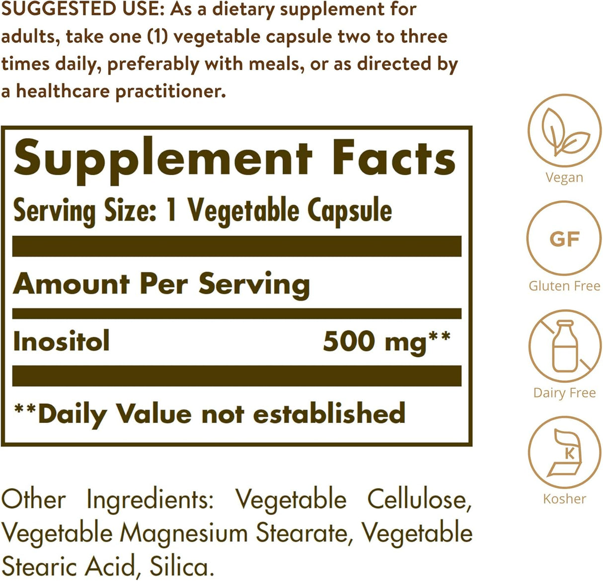 Suplemento Solgar vegetales de inositol 500 mg 100 und