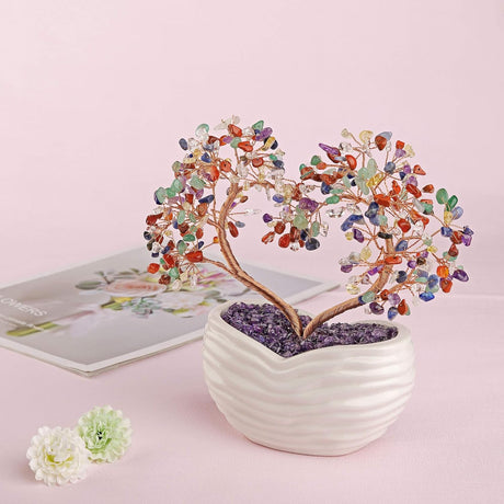 Árbol de dinero de corazón de cristal curativo de 7 chakras