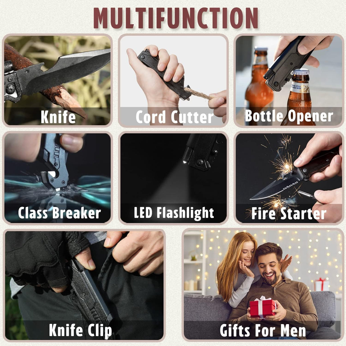 Cuchillos para hombres grabado personalizado con 6 funciones