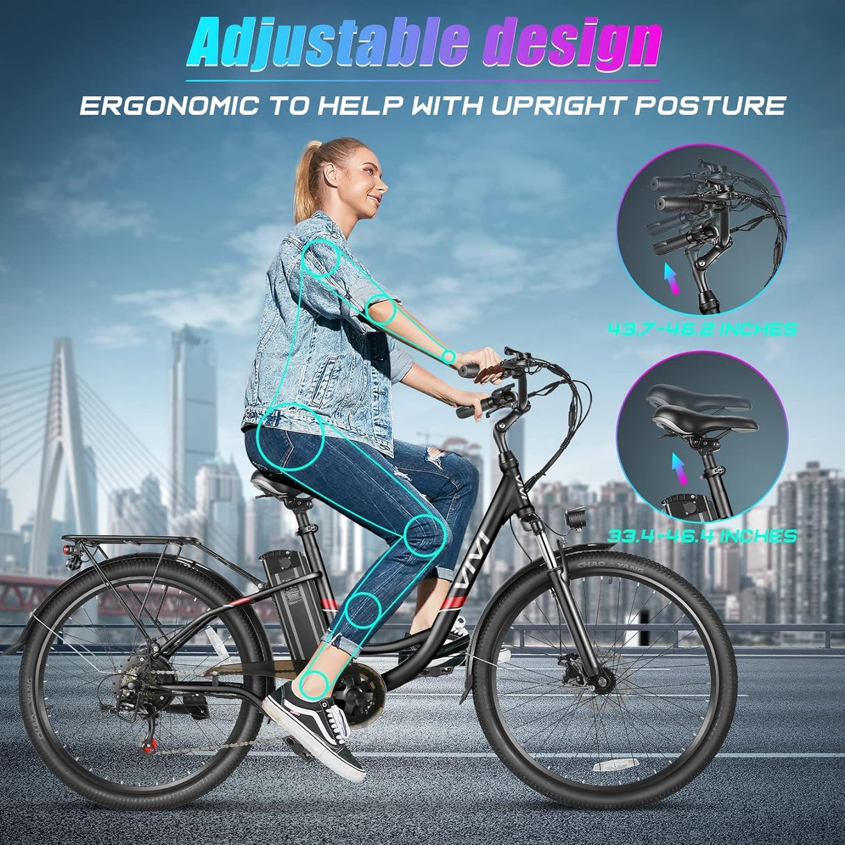 Bicicleta Eléctrica Vivi 750W, 50 millas, Control de Crucero