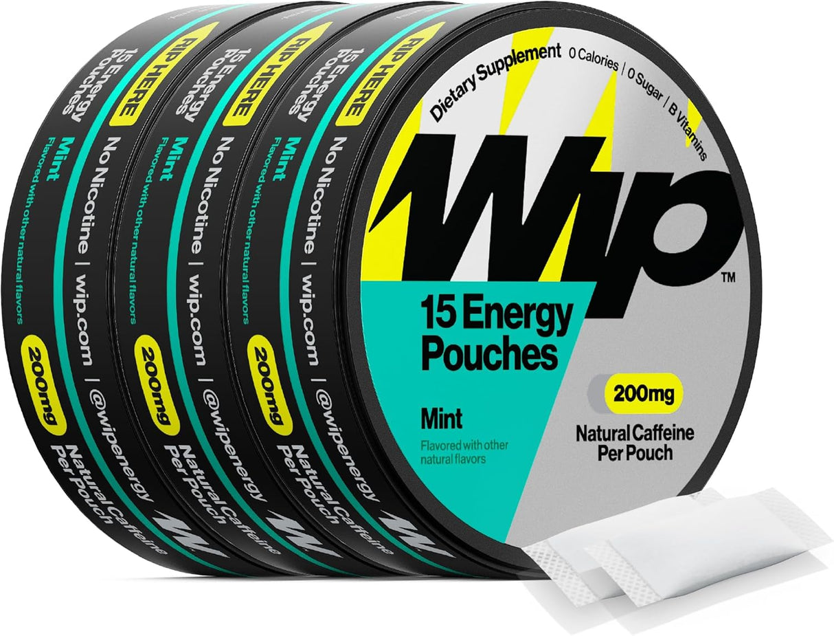 Wip Energy Bolsas | Caffeine Natural 200mg, Vitaminas y Minerales, 15 Pzas x 3 Cans