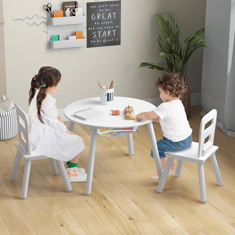 Juego de mesa y silla para niños de madera blanca