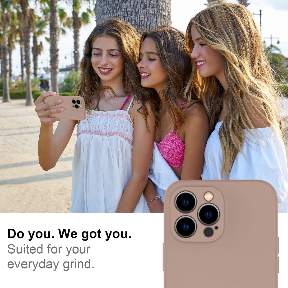 DEENAKIN Funda para iPhone 13 Pro Max con protector de pantalla, cubierta de goma de gel de silicona líquida suave y duradera para iPhone 13 Pro Max de 6.7 pulgadas, color marrón claro