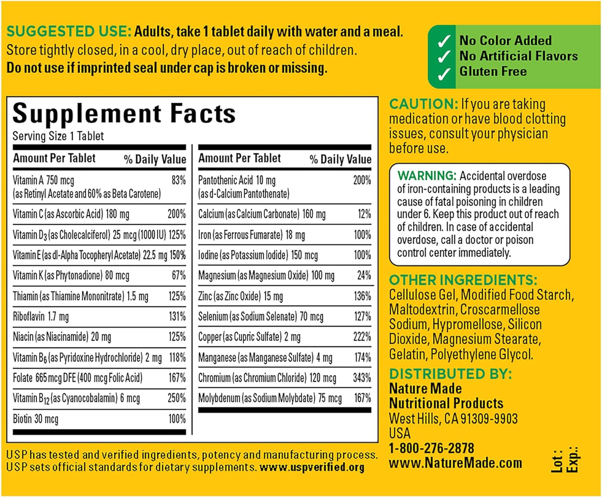 Tabletas Multivitamínicas con Hierro para Apoyo Diario