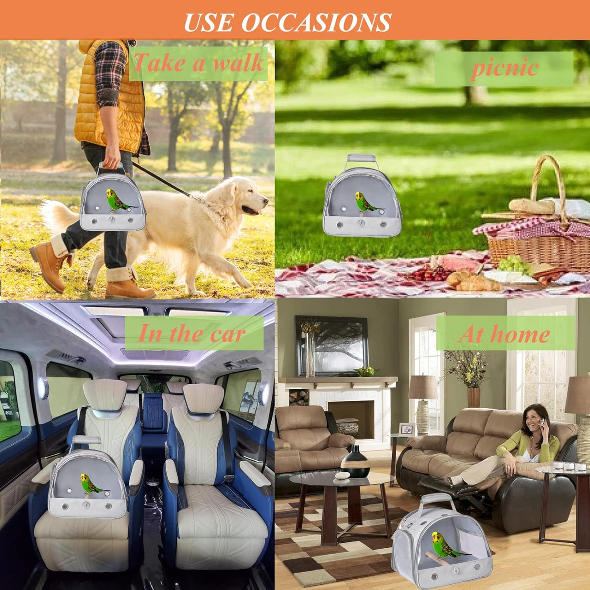 Jaula de viaje para pájaros con soporte transportador gris