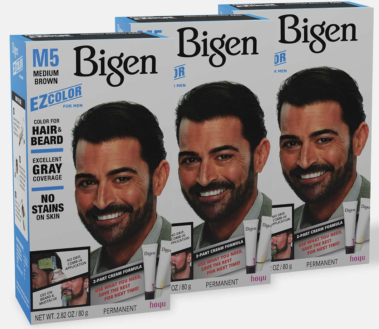 M5 Bigen EZ - Color para hombre, marrón medio, paquete de 3