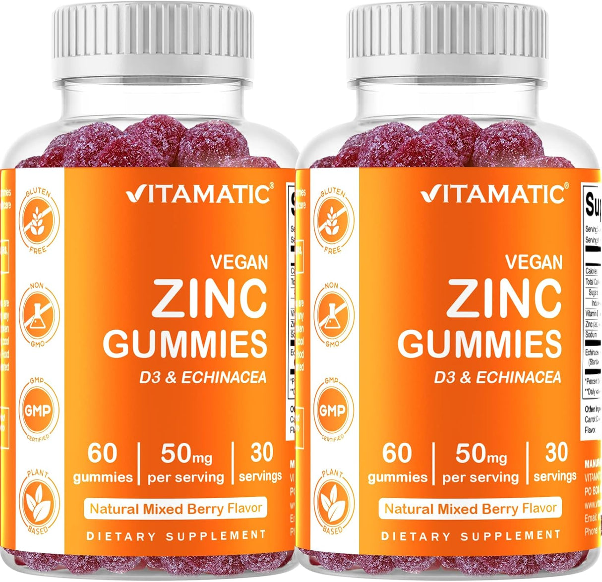 Vitamatic Zinc Gummies 50mg Veganas 2x60 Gluten-Free