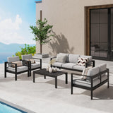 Wisteria Lane Juego de muebles de aluminio para patio, juego de conversación al aire libre, sofá modular de metal con cojín de 5 pulgadas y mesa auxiliar para balcón, patio trasero, jardín, marco