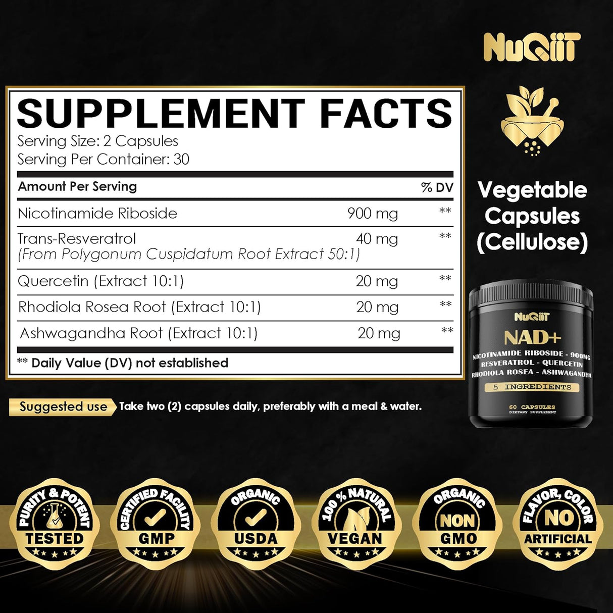 Suplemento NAD+ 900mg, Energía Celular y Vitalidad - 60 Caps