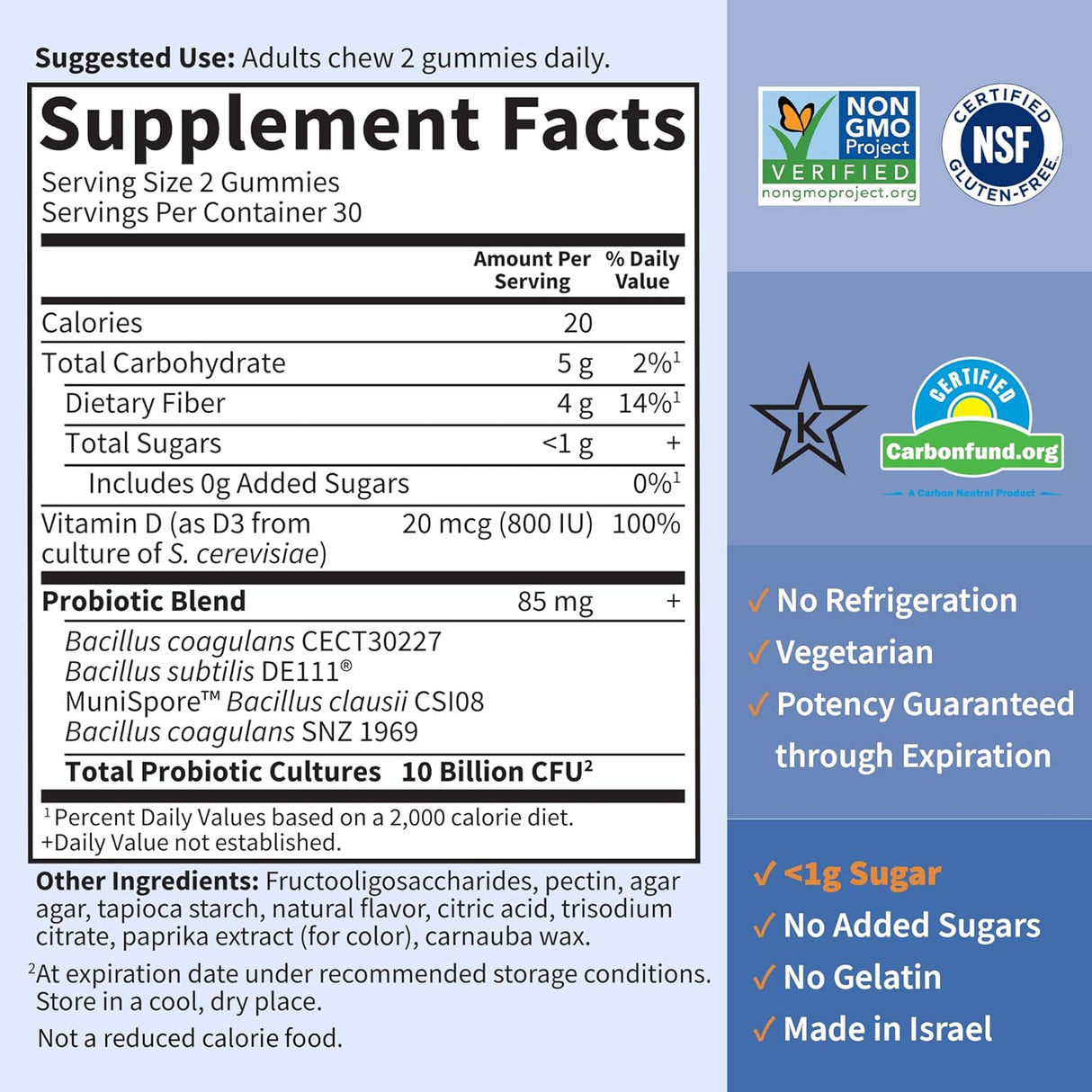 Suplementos de fibra prebiótica CFU con vitamina D3