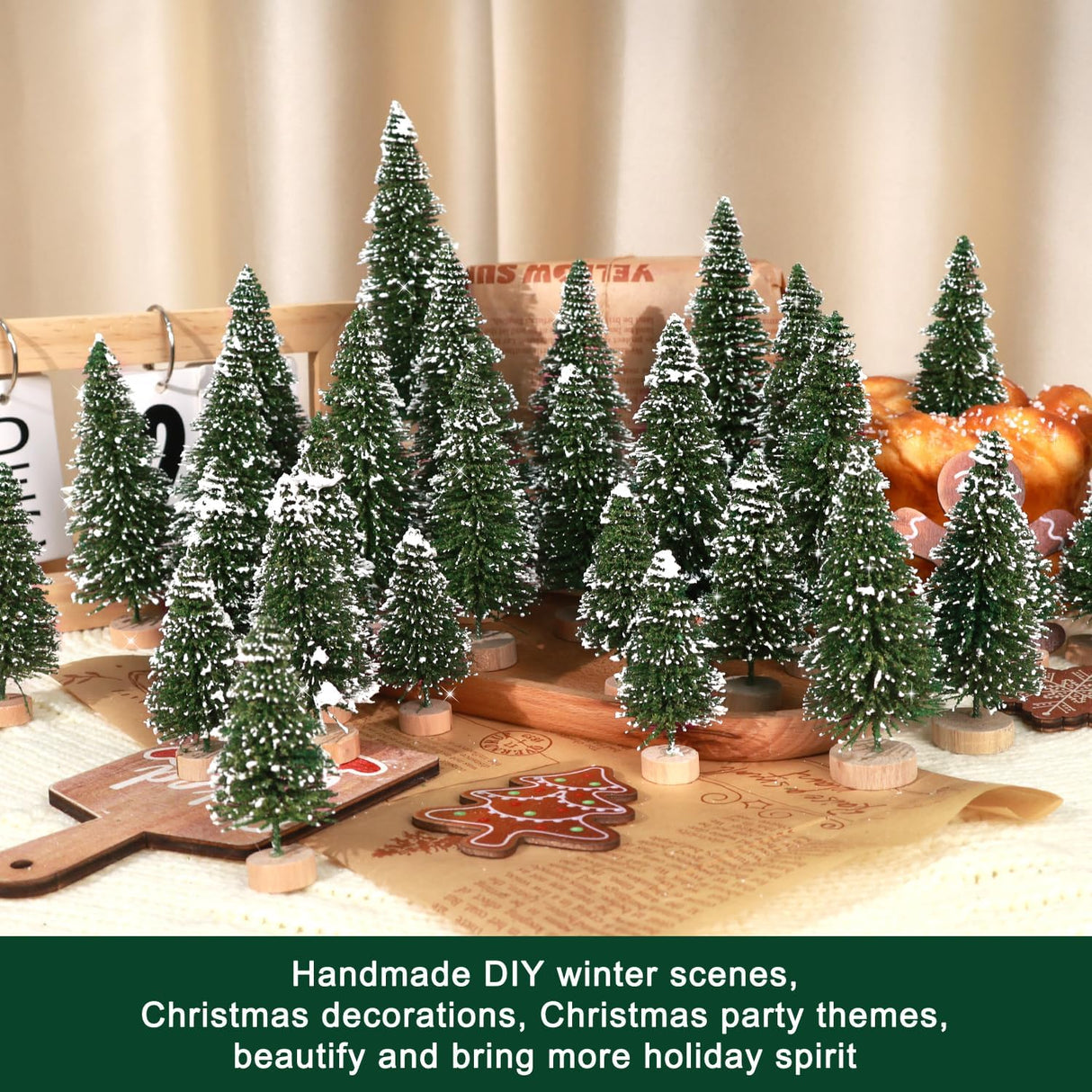 Árboles de Navidad Artificiales con Base de Madera para Decorar