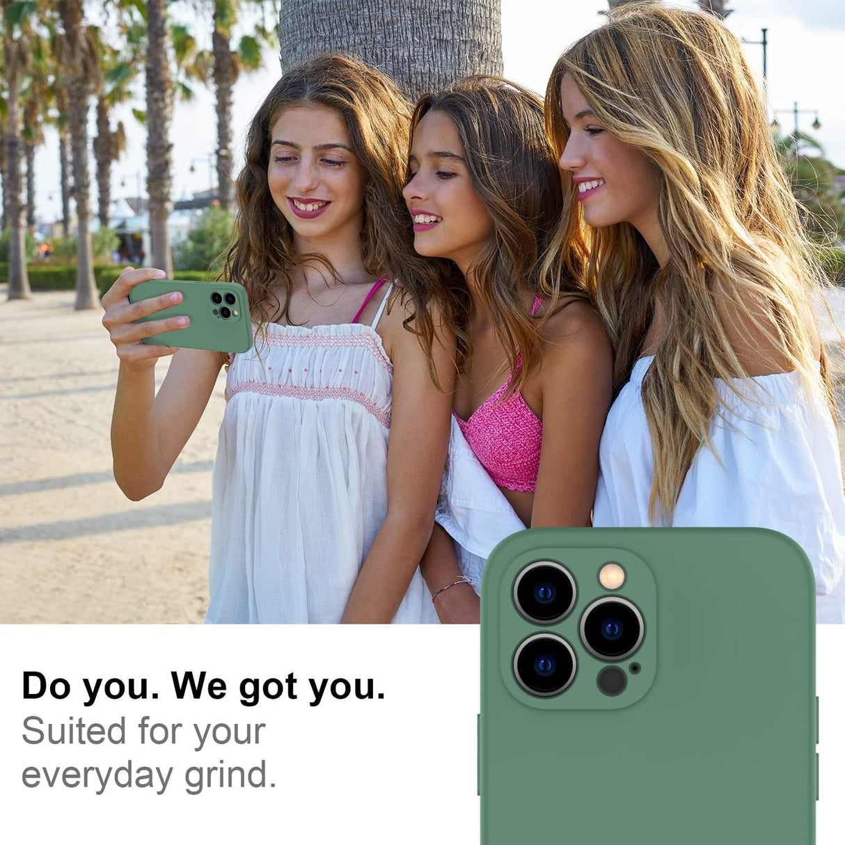 DEENAKIN Funda para iPhone 13 Pro Max con protector de pantalla, cubierta de goma de gel de silicona líquida suave y duradera para iPhone 13 Pro Max de 6.7 pulgadas, color verde oscuro