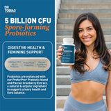Probioticos para Mujeres, Dr. Tobias, 5B CFUs + Prebioticos y Arándano, 60 cápsulas