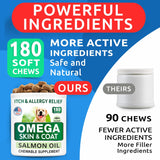 Omega 3 para perros y gatos – 180 golosinas de aceite de pescado para desprendimiento de perros, alergias en la piel, alivio de picazón, tratamiento de puntos calientes – salud de las articulaciones –
