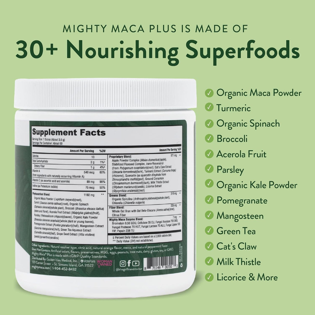 Mighty Maca Plus - Superfoods Maca Verde Orgánico, Detox, Vegan