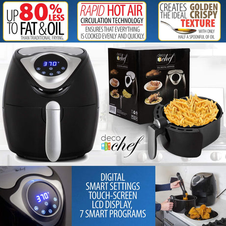 Freidora de aire Deco Chef XL 3.7 QT, 7 programas inteligentes