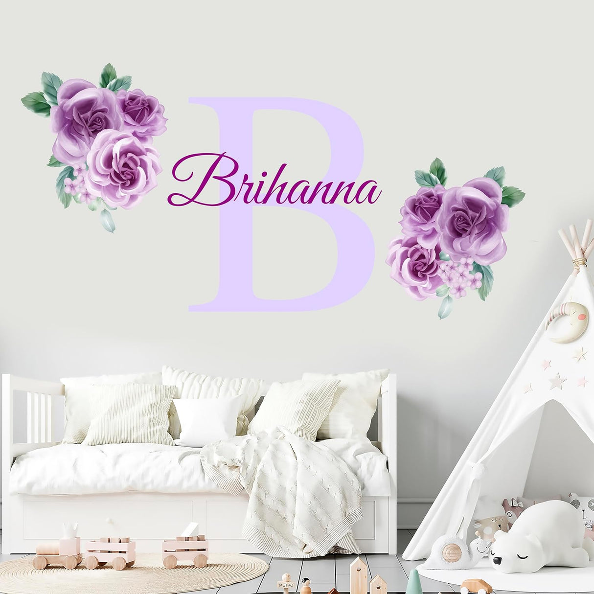 Vinilo Decorativo Nombre con Rosas - Personalizado para Niñas