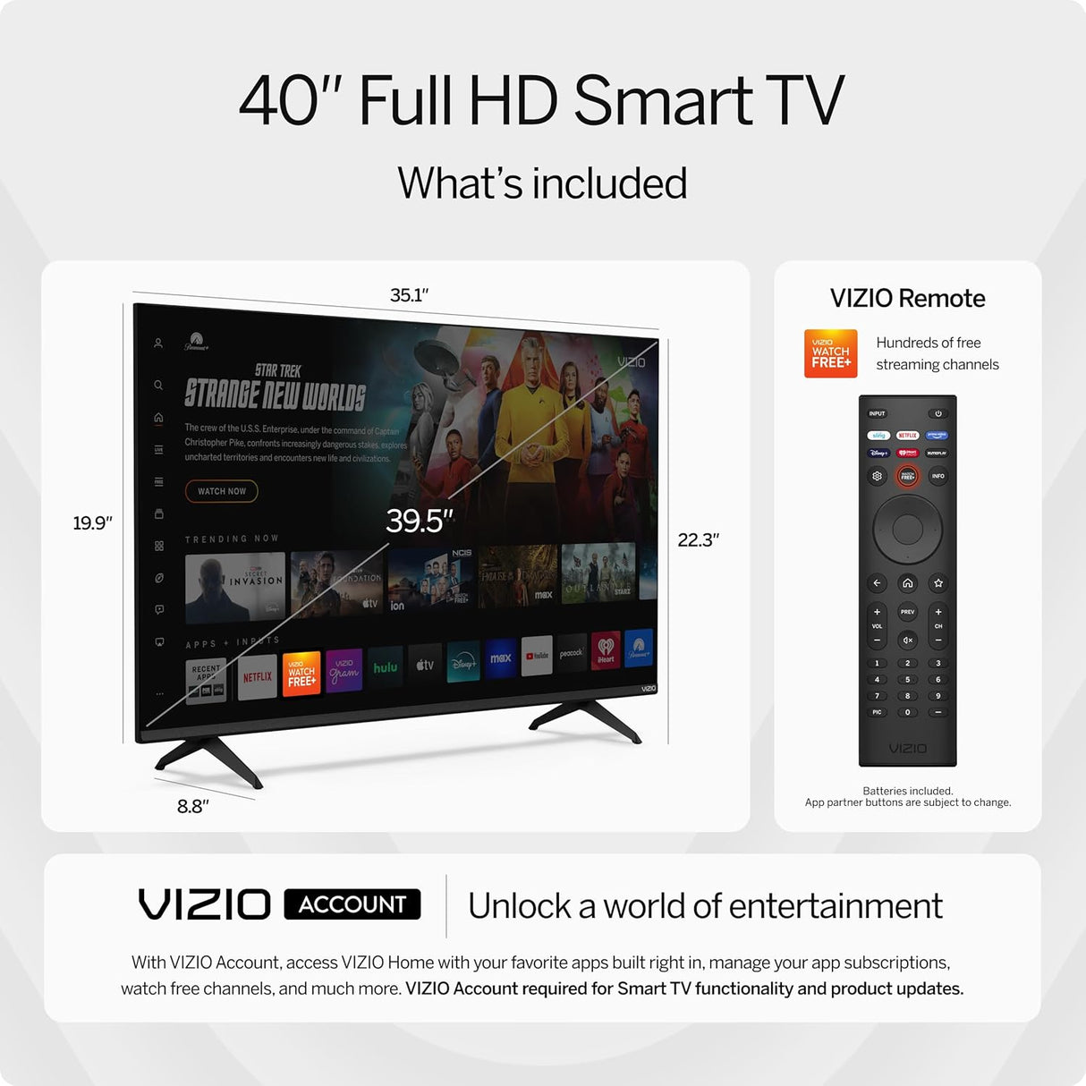 Televisor Smart VIZIO 40 Full HD 1080p, DTS Virtual: X, VFD40M-08
