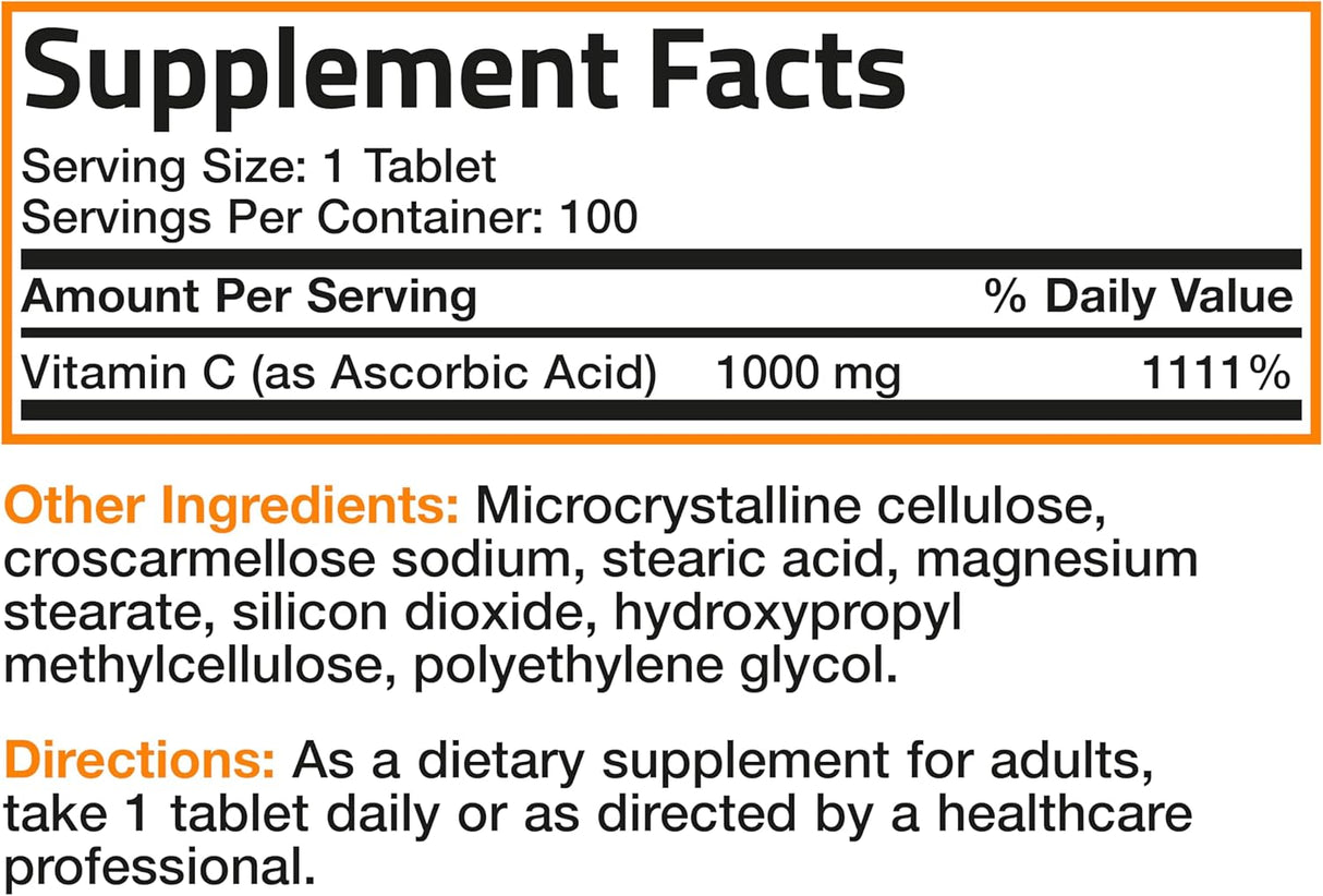 Bronson Vitamina C 1000mg Premium No GMO Tabletas 100 unidades