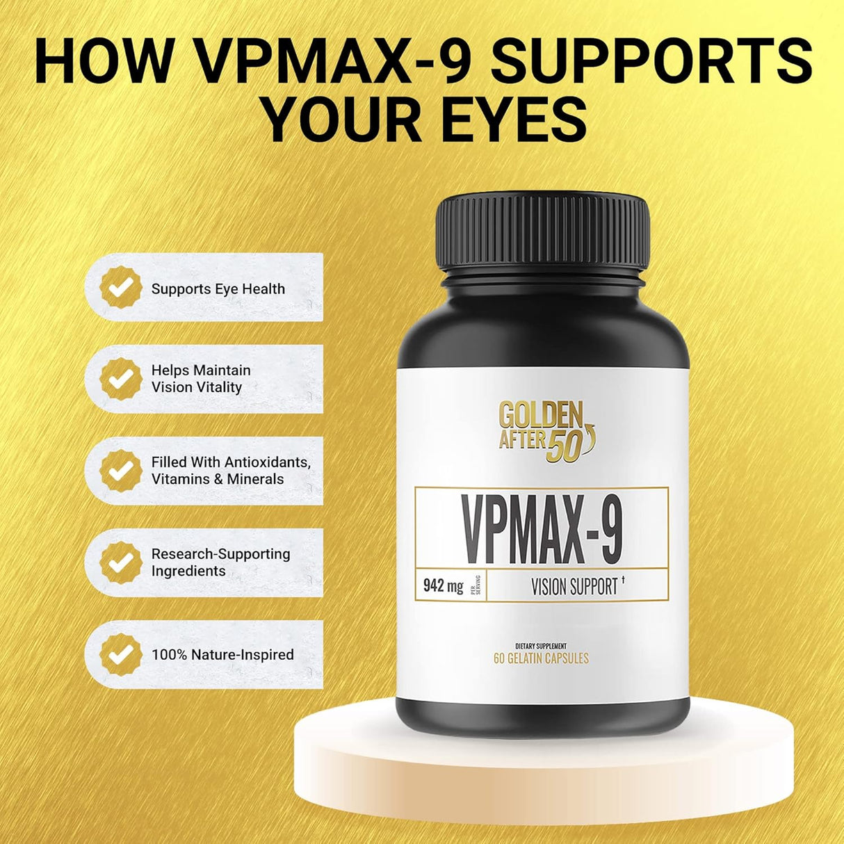 Suplemento de apoyo para la visión Golden After 50 VpMax-9
