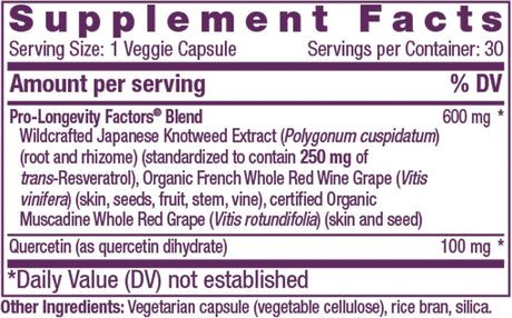 Suplemento antioxidante celular Resveratrol 250 mg Keto 30un